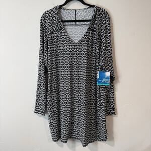 Coolibar Women's Seacoart Swim Cover-up Dress Long Sleeve Black White NEW 3X